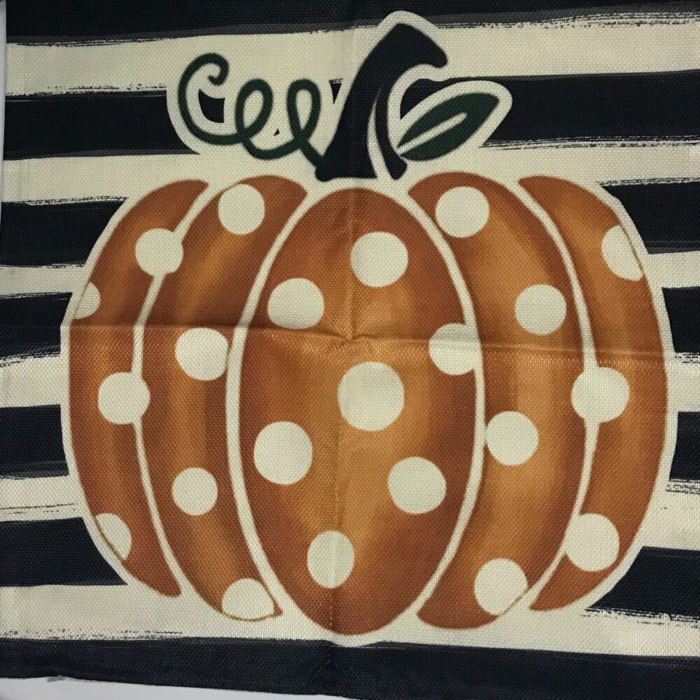 NWOT Pillow cover with stripes and pumpkin. Fit 16" x 16" pillow. Holiday